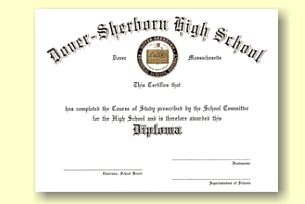Dover-Sherborn High School diploma custom designed by University Cap & Gown